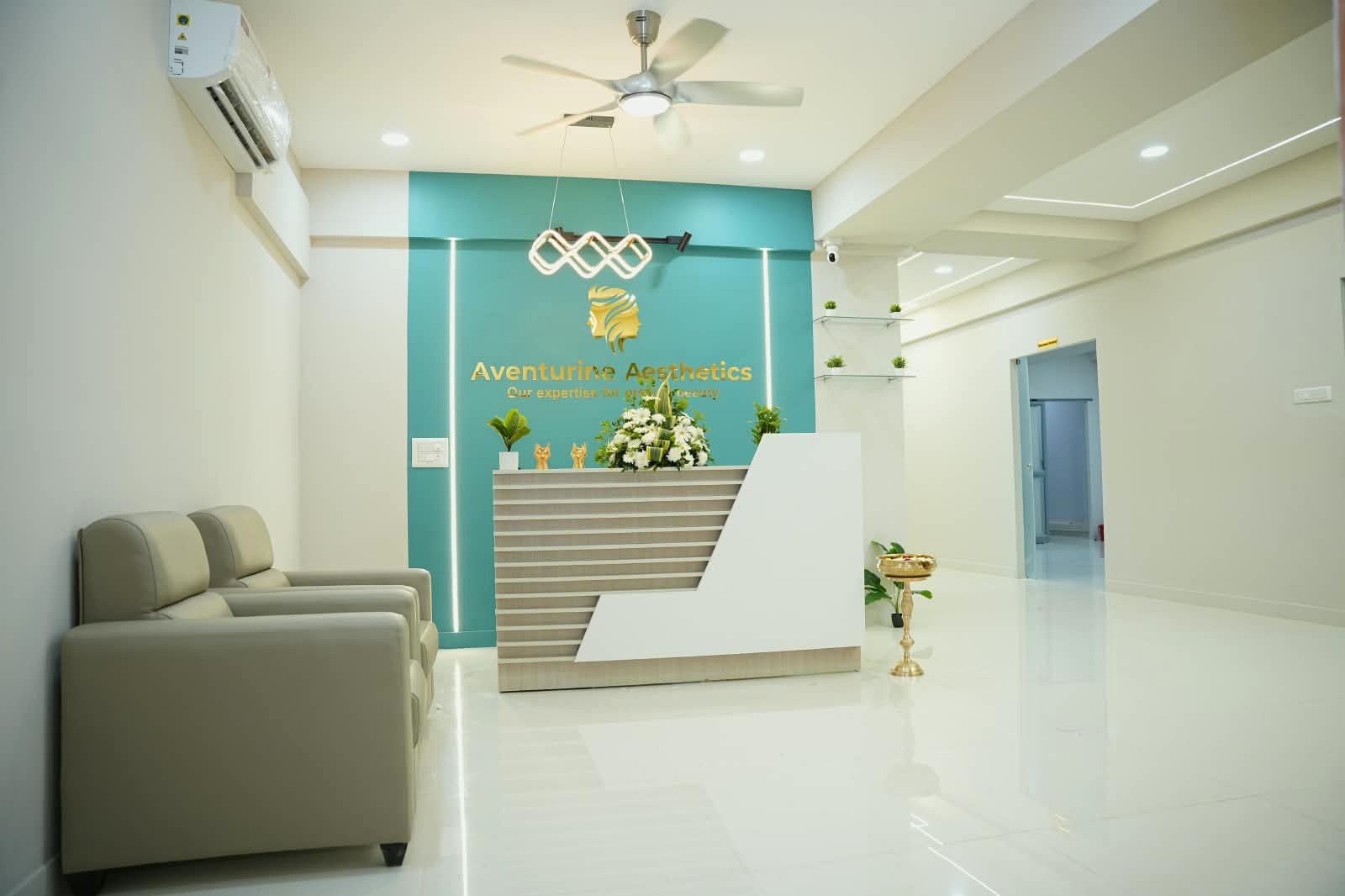 Reception of the Aventurine Aesthetics clinic in Vidyaranyapura Extn, Bangalore